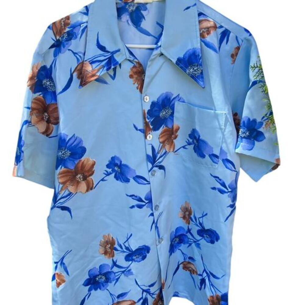 Paul Howard Men's L Blue Floral Hawaiian Button Up Made‎ USA